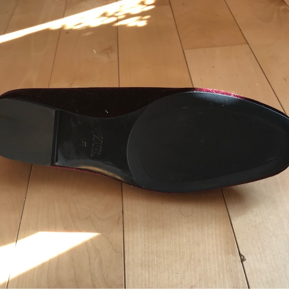NEW ZARA Burgundy Velvet Square Toe Flat Loafers Women’s Size US 6.5 NEW - Picture 5 of 10